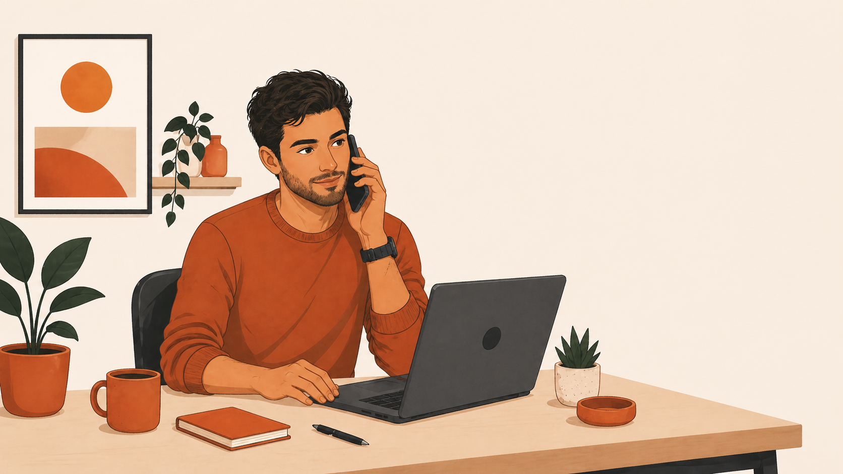 Illustration of a friendly technician helping a small business with their IT setup